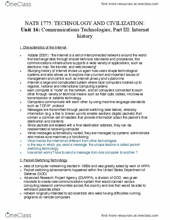 NATS 1775 Lecture Notes - Lecture 16: Packet Switching, Transmission Control Protocol, Circuit Switching thumbnail