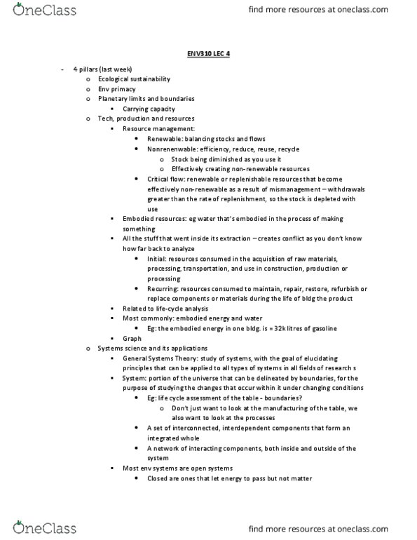 ENV310H5 Lecture Notes - Lecture 4: Embodied Energy, Systems Science, Transdisciplinarity thumbnail