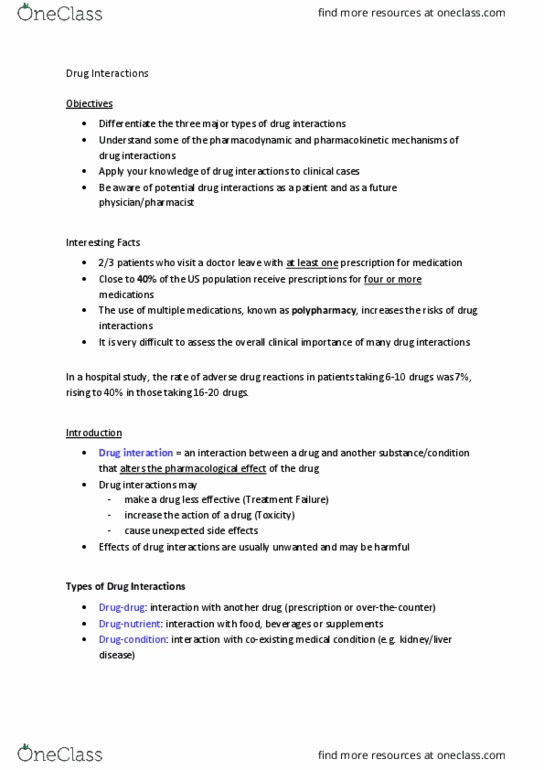PCTH 201 Lecture Notes - Lecture 21: Drug Interaction, Polypharmacy, Adverse Drug Reaction thumbnail