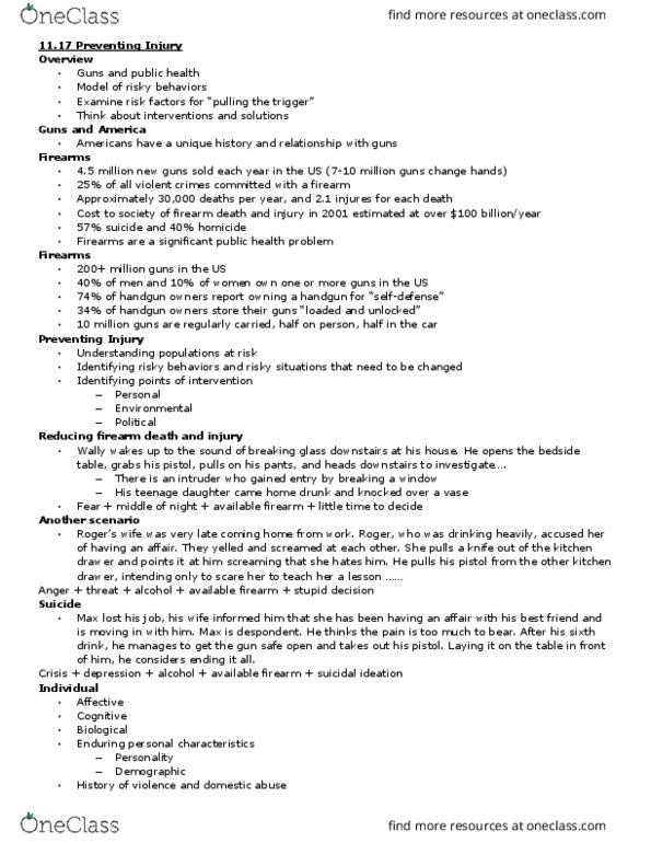 PSY-3635 Lecture Notes - Lecture 30: Suicidal Ideation, Gun Safe, Domestic Violence thumbnail