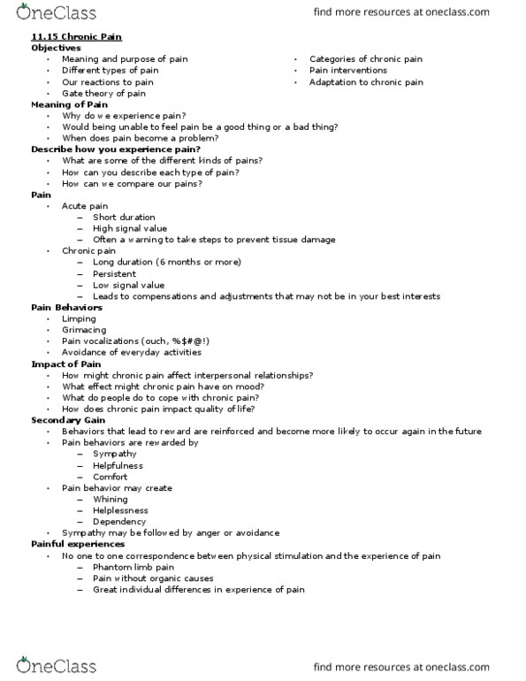 PSY-3635 Lecture Notes - Lecture 29: Substantia Gelatinosa Of Rolando, Hypnosis, Constipation thumbnail