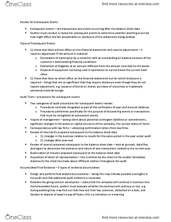 BU477 Lecture Notes - Lecture 27: Audit Evidence, Financial Statement, Contingent Liability thumbnail
