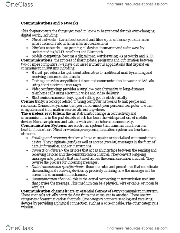 MG 306 Lecture Notes - Lecture 8: Coaxial Cable, Optical Fiber, Channel (Communications) thumbnail