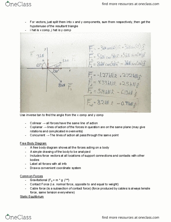 BME 101 Lecture Notes - Lecture 9: Free Body Diagram, Contact Force, Hypotenuse thumbnail