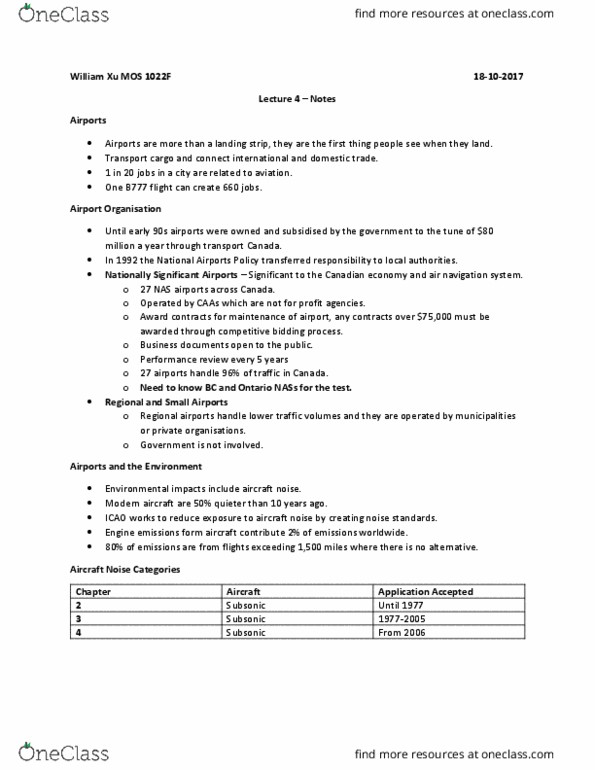 Management and Organizational Studies 1022F/G Lecture Notes - Lecture 4: Aircraft Noise, Transport Canada, Air Navigation thumbnail