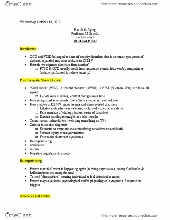HLTHAGE 1CC3 Lecture Notes - Lecture 5: Combat Stress Reaction, Dsm-5, Shell Shock thumbnail