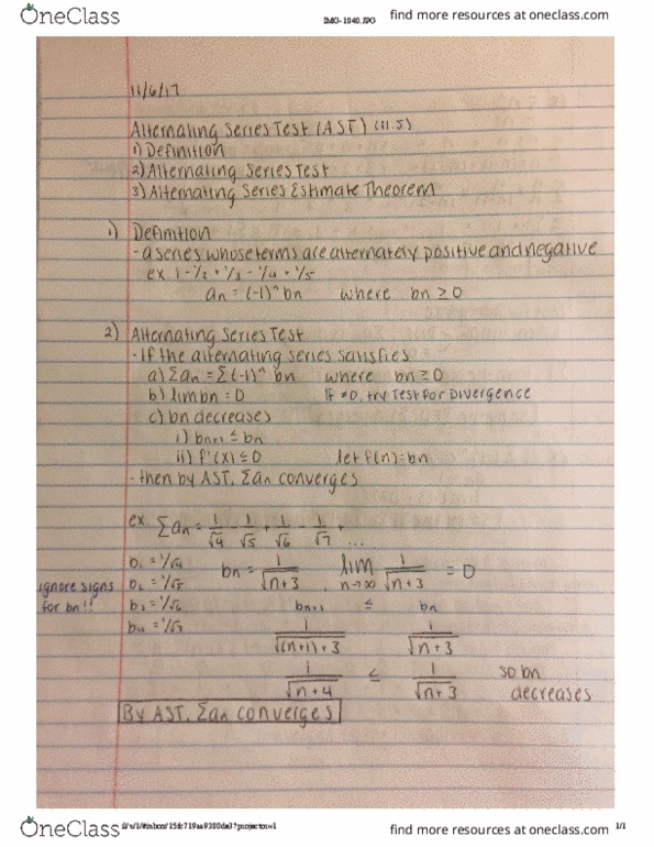 MATH 227 Lecture 7: Series - Alternating Series Test thumbnail