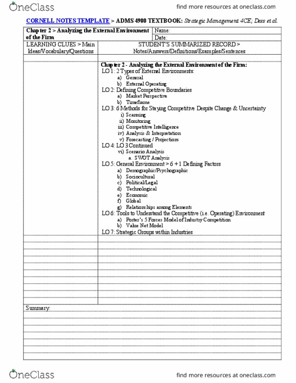 ADMS 4900 Chapter 2: ADMS 4900 Cornell Notes Textbook Chptr 2 Template thumbnail