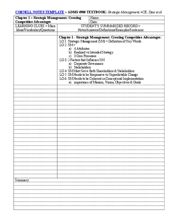 ADMS 4900 Chapter 1: ADMS 4900 Cornell Notes Textbook Chptr 1 Template thumbnail