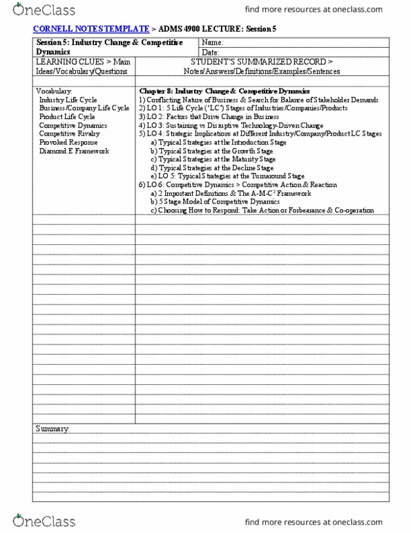 ADMS 4900 Lecture 5: ADMS 4900 Cornell Notes Lecture Session 5 Template thumbnail