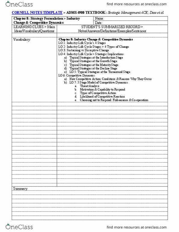 ADMS 4900 Chapter 8: ADMS 4900 Cornell Notes Textbook Chptr 8 Template thumbnail