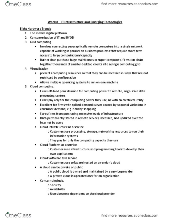 ITM 102 Lecture Notes - Lecture 8: Grid Computing, Bring Your Own Device, Consumerization thumbnail