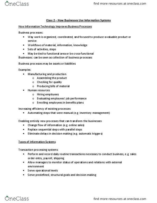 ITM 102 Lecture Notes - Lecture 2: Transaction Processing, Job Performance, Human Resources thumbnail