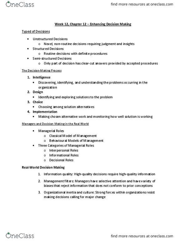 ITM 102 Lecture Notes - Lecture 11: Organizational Ecology, Information Quality, Online Analytical Processing thumbnail