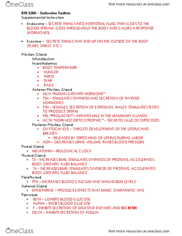 KIN 2500 Lecture Notes - Lecture 2: Thyroid, Pituitary Gland, Oxytocin thumbnail