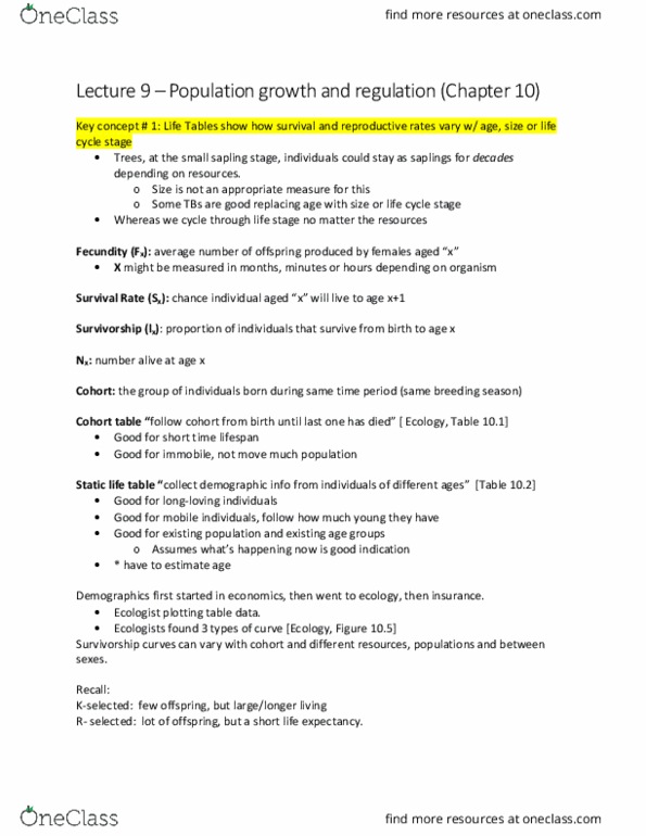 Biology 2483A Lecture Notes - Lecture 9: Life Table, Fecundity, London Academy Of Music And Dramatic Art thumbnail