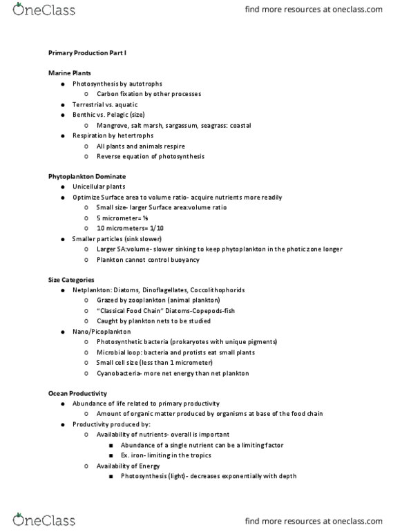 MSC 111 Lecture Notes - Lecture 11: Photic Zone, Sargassum, Coccolithophore thumbnail