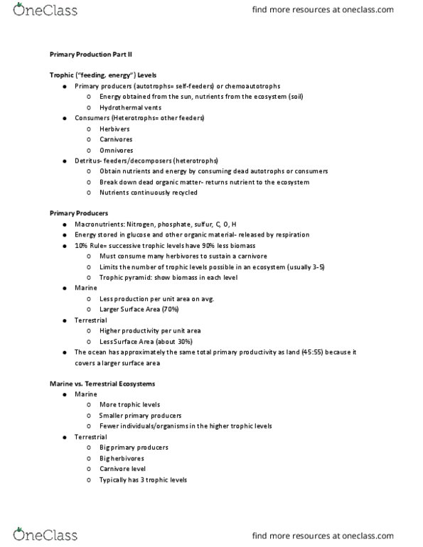 MSC 111 Lecture Notes - Lecture 12: Ecological Pyramid, Primary Production, Chemotroph thumbnail