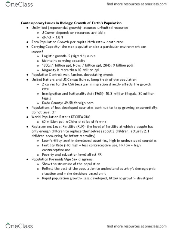 BIL 150 Lecture Notes - Lecture 1: United States Census Bureau, Logistic Function, Exponential Growth thumbnail