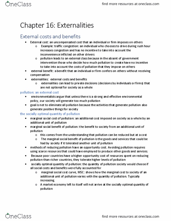 ECON 101 Chapter Notes - Chapter 16: Marginal Utility, Marginal Cost, Social Cost thumbnail