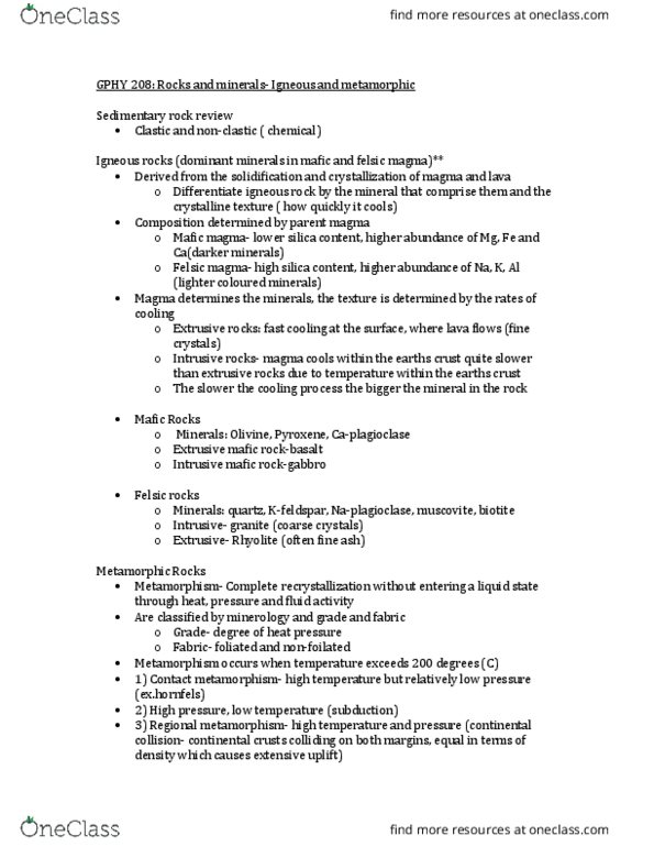 GPHY 208 Lecture Notes - Lecture 4: Sedimentary Rock, Continental Collision, Mafic thumbnail