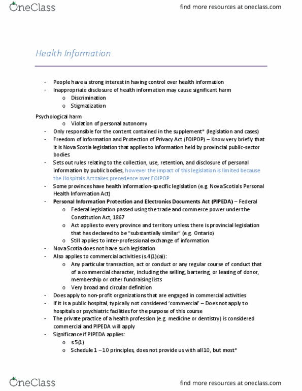 HESA 6305 Lecture Notes - Lecture 7: Personal Information Protection And Electronic Documents Act, Circular Definition, Outline Of Health Sciences thumbnail