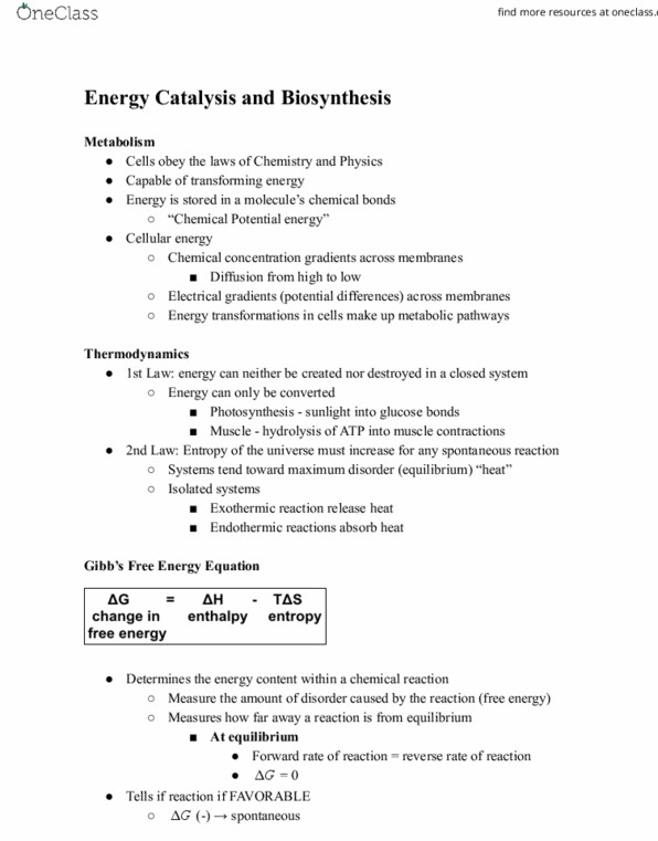 BIL 255 Lecture Notes - Lecture 1: Exothermic Reaction, Forward Rate, Potential Energy thumbnail