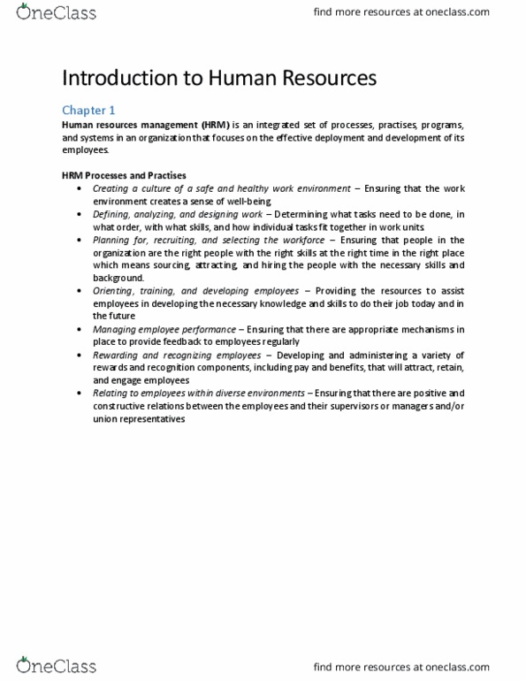 COMM 181 Chapter Notes - Chapter 1: Human Resource Management, Employee Engagement, Human Resources thumbnail