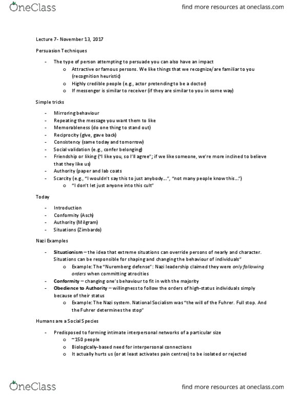 PSYC 2700H Lecture Notes - Lecture 7: Microexpression, White Coat, Deindividuation thumbnail