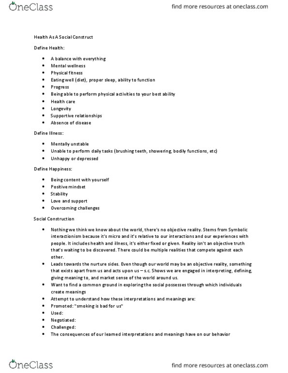 AHS107 Lecture Notes - Lecture 3: Symbolic Interactionism, Physical Fitness, Pharmaceutical Industry thumbnail