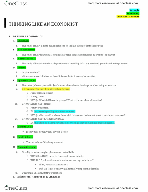 ECO101H1 Lecture Notes - Lecture 1: Opportunity Cost, European Cooperation In Science And Technology, Market Failure thumbnail