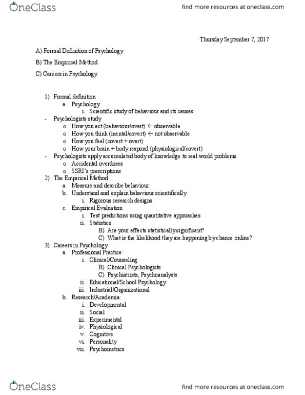 PSYC 1010 Lecture Notes - Lecture 1: Sq3R, Attribution Bias, Psychometrics thumbnail