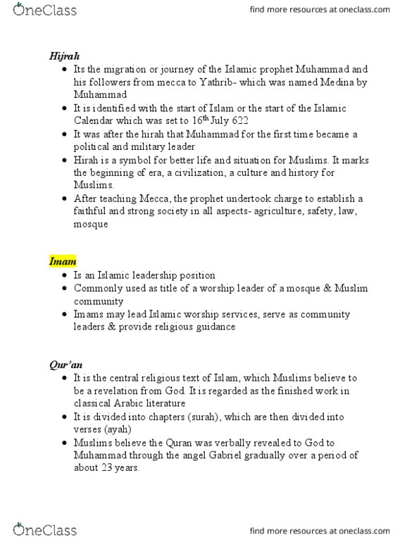 HUMA 1860 Chapter Notes - Chapter 3.2: Al-Hirah, Islamic Calendar, Islamic Leadership thumbnail