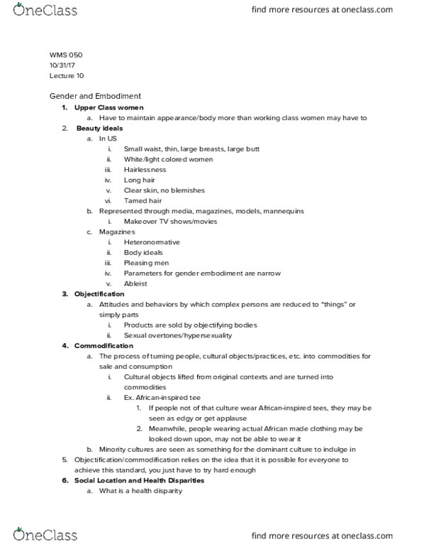 WMS 50 Lecture Notes - Lecture 10: Animal Testing, Commodification, Long Hair thumbnail