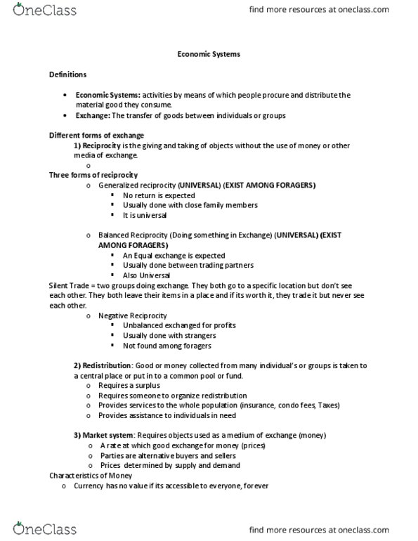 ANTHR101 Lecture Notes - Lecture 28: Equal Exchange, Market System, Divisor thumbnail