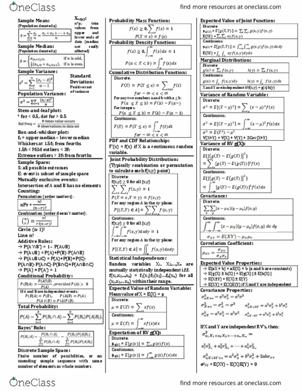 ENGR 0020 Study Guide - Fall 2016, Midterm - Mutual Exclusivity, Sample ...