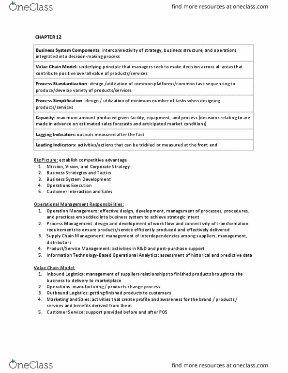COMM 103 Chapter Notes - Chapter 12: Operations Management, Program Evaluation And Review Technique, Critical Path Method thumbnail