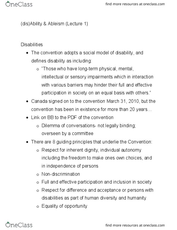 Social Service Worker SSW101 Lecture Notes - Lecture 1: Intellectual Disability, Ableism, Disability Rights Movement thumbnail