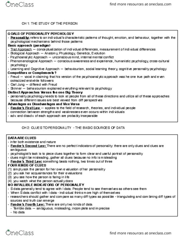 PSYCH 2B03 Chapter Notes - Chapter 1-2: Carl Jung, Social Learning Theory, Personality Psychology thumbnail