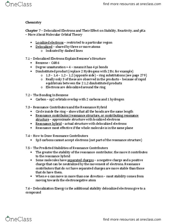 CH-2240 Lecture Notes - Lecture 7: Benzene, Acid Dissociation Constant, Electronegativity thumbnail