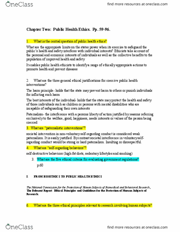 HLTH-4780 Lecture Notes - Lecture 2: Belmont Report, Harm Principle, Paternalism thumbnail