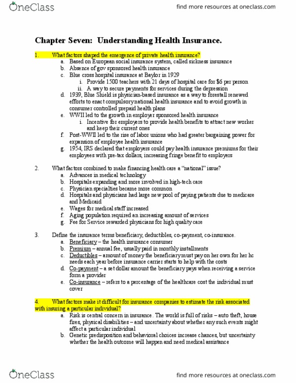 HLTH-4780 Lecture Notes - Lecture 7: Co-Insurance, Copayment, Genetic Predisposition thumbnail