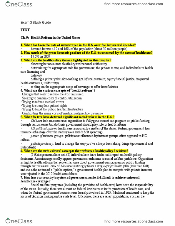 HLTH-4780 Lecture Notes - Lecture 9: Centers For Medicare And Medicaid Services, Gross Domestic Product, Public Health Insurance Option thumbnail