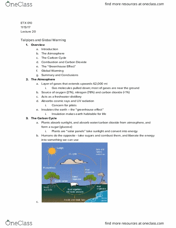 ETX 10 Lecture Notes - Lecture 20: Carbon Cycle, Cyanobacteria, Smog thumbnail
