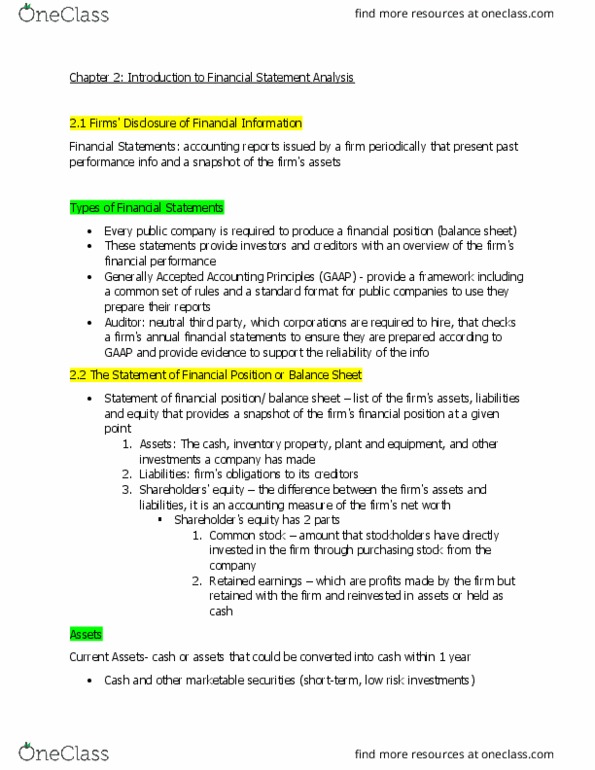FIN 300 Lecture Notes - Lecture 2: Financial Statement, Retained Earnings, Current Liability thumbnail