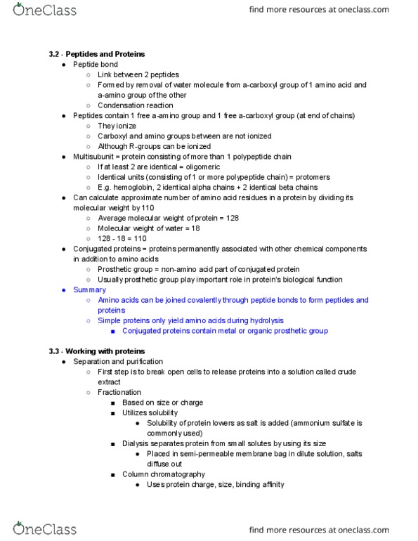 BME 20100 Chapter Notes - Chapter 3.2 and 3.3: Ammonium Sulfate, Affinity Chromatography, Column Chromatography thumbnail