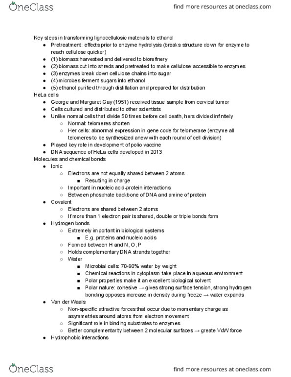 BIOL 23000 Lecture Notes - Lecture 3: Polio Vaccine, Biorefinery, Hela thumbnail