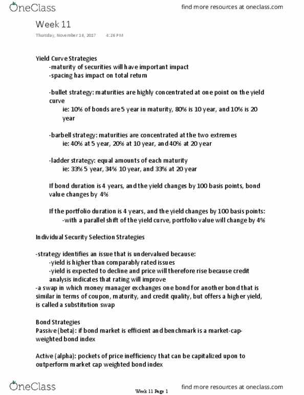 FINA 475 Lecture Notes - Lecture 11: Yield Curve, Bond Duration thumbnail