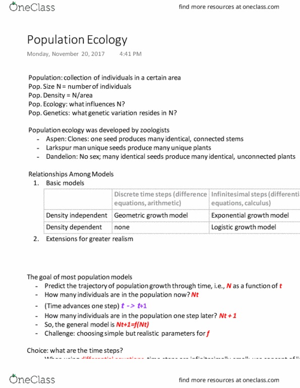 BIO120H1 Lecture Notes - Lecture 18: Net Reproduction Rate, Population Ecology, Exponential Growth thumbnail