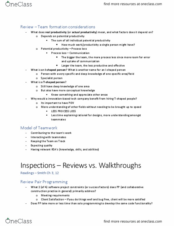 CIS 3250 Lecture Notes - Lecture 15: Pair Programming thumbnail